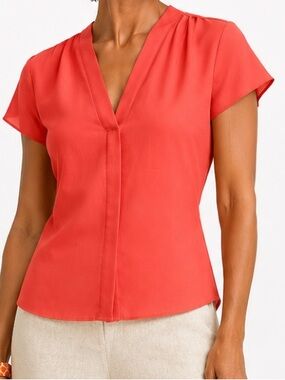 Calvin Klein Short Sleeve Orange blouse/shirt, short sleeve, Sz L, slip on